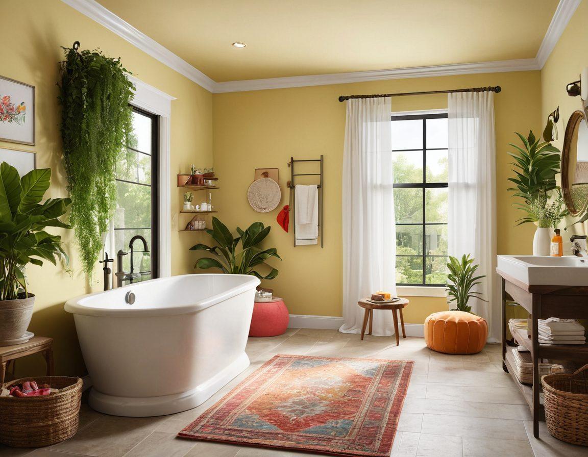 A cozy, inviting home interior showcasing various rooms: a cheerful living room with a bright, comfortable sofa; a well-organized kitchen with colorful utensils; a serene bedroom with soft, ambient lighting; and a rejuvenating bathroom with plants and soothing colors. Include elements of warmth and happiness, like family photos and cheerful decor. Detailed textures and harmonious color palettes should reflect a transformative atmosphere. super-realistic. vibrant colors. warm lighting.